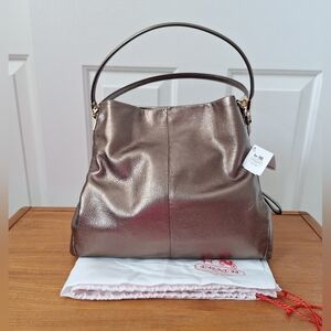 COACH Madison Phoebe Shoulder Bag Metallic Gold Bronze Leather Slouchy Hobo NEW
